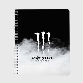 Тетрадь с принтом MONSTER ENERGY BLACK в Кировске, 100% бумага | 48 листов, плотность листов — 60 г/м2, плотность картонной обложки — 250 г/м2. Листы скреплены сбоку удобной пружинной спиралью. Уголки страниц и обложки скругленные. Цвет линий — светло-серый
 | Тематика изображения на принте: brend | green | monster energy | андреналин | бренд | зеленый | логотип | монстр | напиток | энергетик | энергия