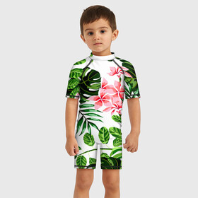 Детский купальный костюм 3D с принтом ЛЕТО ТЕКСТУРА в Кировске, Полиэстер 85%, Спандекс 15% | застежка на молнии на спине | summer | tropic | жара | летний | лето | отдых | пальмы | природа | текстура | тропикано | тропики