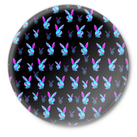 Значок с принтом Playboy в Кировске,  металл | круглая форма, металлическая застежка в виде булавки | playboy | абстракция | зая | заяц | краска | кролик | кролик плейбой | лето | море | неон | отдых | плейбой | плэйбой | пляж | текстура