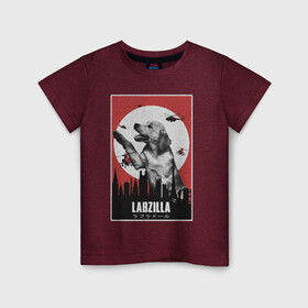 Детская футболка хлопок с принтом Лабзилла в Кировске, 100% хлопок | круглый вырез горловины, полуприлегающий силуэт, длина до линии бедер | вертолеты | годзилла | лабрадор | пес | постер | собака | собачник | фильм | щенок