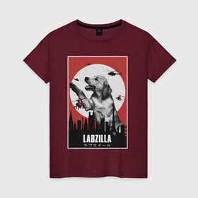 Женская футболка хлопок с принтом Лабзилла в Кировске, 100% хлопок | прямой крой, круглый вырез горловины, длина до линии бедер, слегка спущенное плечо | вертолеты | годзилла | лабрадор | пес | постер | собака | собачник | фильм | щенок