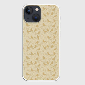 Чехол для iPhone 13 mini с принтом Бежевый принт силуэты птичек в Кировске,  |  | бежевый | нейтральный | паттерн | песочный | повседневный | принт | природа | птицы | птички | светлый | силуэты | узор