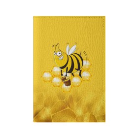 Обложка для паспорта матовая кожа с принтом Лето. Пчелы. Мед в Кировске, натуральная матовая кожа | размер 19,3 х 13,7 см; прозрачные пластиковые крепления | лето | мед | насекомые | пчела | соты | улей