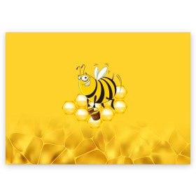 Поздравительная открытка с принтом Лето. Пчелы. Мед в Кировске, 100% бумага | плотность бумаги 280 г/м2, матовая, на обратной стороне линовка и место для марки
 | лето | мед | насекомые | пчела | соты | улей