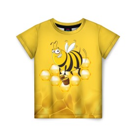 Детская футболка 3D с принтом Лето. Пчелы. Мед в Кировске, 100% гипоаллергенный полиэфир | прямой крой, круглый вырез горловины, длина до линии бедер, чуть спущенное плечо, ткань немного тянется | лето | мед | насекомые | пчела | соты | улей