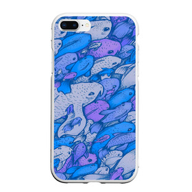 Чехол для iPhone 7/8 Plus матовый с принтом косяк рыб крупно рисунок в Кировске, Силикон | Область печати: задняя сторона чехла, без боковых панелей | арт | косяк | много | морские жители | морской | подводный мир | рисунок | рыбки | рыбы | синий | фиолетовый