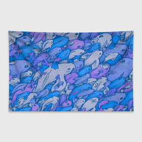 Флаг-баннер с принтом косяк рыб крупно рисунок в Кировске, 100% полиэстер | размер 67 х 109 см, плотность ткани — 95 г/м2; по краям флага есть четыре люверса для крепления | арт | косяк | много | морские жители | морской | подводный мир | рисунок | рыбки | рыбы | синий | фиолетовый