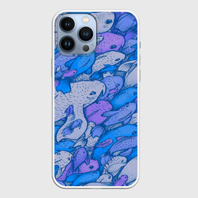 Чехол для iPhone 13 Pro Max с принтом косяк рыб крупно рисунок в Кировске,  |  | арт | косяк | много | морские жители | морской | подводный мир | рисунок | рыбки | рыбы | синий | фиолетовый