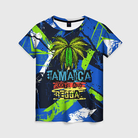 Женская футболка 3D с принтом Jamaica Roots and reggae в Кировске, 100% полиэфир ( синтетическое хлопкоподобное полотно) | прямой крой, круглый вырез горловины, длина до линии бедер | jamaica | reggae | roots | летняя | лето | надпись | пальма | раста | регги | рэгги | текст | фраза | ямайка