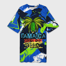 Платье-футболка 3D с принтом Jamaica Roots and reggae в Кировске,  |  | Тематика изображения на принте: jamaica | reggae | roots | летняя | лето | надпись | пальма | раста | регги | рэгги | текст | фраза | ямайка