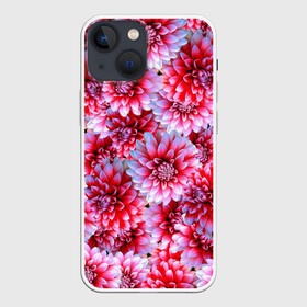 Чехол для iPhone 13 mini с принтом Георгины в Кировске,  |  | flowers | pink | summer | букет | бутоны | весна | георгины | лепестки | летний | лето | листья | любимая | любовь | март | нежные | паттерн | пионы | подарок | природа | растения | розовыецветы | розы | сад