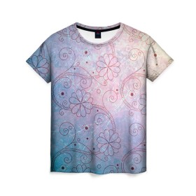 Женская футболка 3D с принтом Нежные цвета в Кировске, 100% полиэфир ( синтетическое хлопкоподобное полотно) | прямой крой, круглый вырез горловины, длина до линии бедер | арт | вектор | нежные цвета | переход цветов | плавный переход | рисунок | розовый | фиолетовый