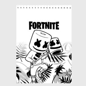 Скетчбук с принтом FORTNITE MARSHMELLO в Кировске, 100% бумага
 | 48 листов, плотность листов — 100 г/м2, плотность картонной обложки — 250 г/м2. Листы скреплены сверху удобной пружинной спиралью | archetype | fortnite | fortnite x | game | ikonik | marshmello | raven | архетип | ворон | игра | иконик | маршмелло | фортнайт