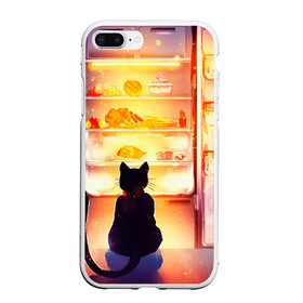 Чехол для iPhone 7Plus/8 Plus матовый с принтом Черный кот холодильник ночь в Кировске, Силикон | Область печати: задняя сторона чехла, без боковых панелей | арт | вкусняшки | ночной дожор | ночь | преступление | рисунок | холодильник | черный кот
