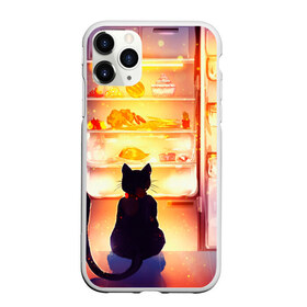Чехол для iPhone 11 Pro матовый с принтом Черный кот холодильник ночь в Кировске, Силикон |  | арт | вкусняшки | ночной дожор | ночь | преступление | рисунок | холодильник | черный кот