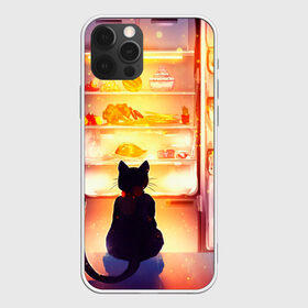 Чехол для iPhone 12 Pro Max с принтом Черный кот холодильник ночь в Кировске, Силикон |  | арт | вкусняшки | ночной дожор | ночь | преступление | рисунок | холодильник | черный кот