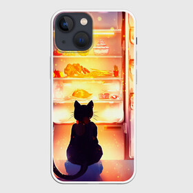 Чехол для iPhone 13 mini с принтом Черный кот холодильник ночь в Кировске,  |  | арт | вкусняшки | ночной дожор | ночь | преступление | рисунок | холодильник | черный кот