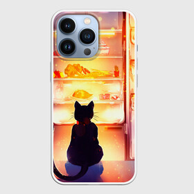 Чехол для iPhone 13 Pro с принтом Черный кот холодильник ночь в Кировске,  |  | арт | вкусняшки | ночной дожор | ночь | преступление | рисунок | холодильник | черный кот