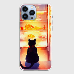 Чехол для iPhone 13 Pro Max с принтом Черный кот холодильник ночь в Кировске,  |  | арт | вкусняшки | ночной дожор | ночь | преступление | рисунок | холодильник | черный кот