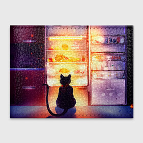 Обложка для студенческого билета с принтом Черный кот холодильник ночь в Кировске, натуральная кожа | Размер: 11*8 см; Печать на всей внешней стороне | арт | вкусняшки | ночной дожор | ночь | преступление | рисунок | холодильник | черный кот