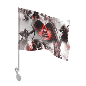 Флаг для автомобиля с принтом ASSASSIN`S CREED в Кировске, 100% полиэстер | Размер: 30*21 см | black flag | brotherhood | chronicles | creed | game | origins | revelations | rogue | syndicate | unity | valhalla | альтаир | ассасин | игры | кинжал | пираты