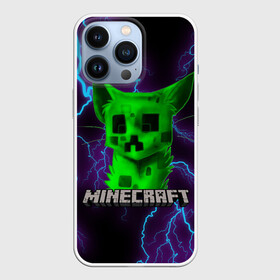 Чехол для iPhone 13 Pro с принтом MINECRAFT CREEPER CAT в Кировске,  |  | creeper | game | minecraft | блоки | игра | квадраты | компьютерная | крипер | криппер | майнкрафт | огонь