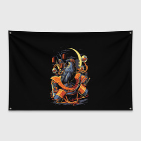 Флаг-баннер с принтом ВОРОН СТИМПАНК в Кировске, 100% полиэстер | размер 67 х 109 см, плотность ткани — 95 г/м2; по краям флага есть четыре люверса для крепления | dark | ворон | луна | мечи | мрак | ночь | самурай | стимпанк