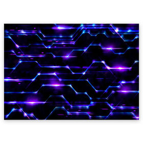 Поздравительная открытка с принтом Технологии будущее нано броня в Кировске, 100% бумага | плотность бумаги 280 г/м2, матовая, на обратной стороне линовка и место для марки
 | блоки | броня | будущее | геометрия | детали | линии | нано | неон | программистам | свет | синий | схема | текстура | техно | технологии | ультра | фиолетовый