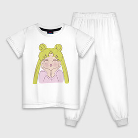 Детская пижама хлопок с принтом Sailor Moon в Кировске, 100% хлопок |  брюки и футболка прямого кроя, без карманов, на брюках мягкая резинка на поясе и по низу штанин
 | face | girl | sailor moon | sailormoon | девочка | лицо | мультяшка | сейлормун | сэйлор мун