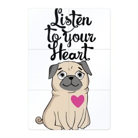 Магнитный плакат 2Х3 с принтом Слушай своё сердце в Кировске, Полимерный материал с магнитным слоем | 6 деталей размером 9*9 см | dog | ears | eyes | heart | muzzle | paws | глаза | лапы | мопс | нос | сердце | собака | уши