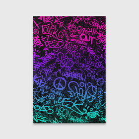 Обложка для паспорта матовая кожа с принтом Граффити Neon в Кировске, натуральная матовая кожа | размер 19,3 х 13,7 см; прозрачные пластиковые крепления | blue | cyberpunk | drawing | graffiti | lettering | neon | paint | purple | text | брызги | граффити | киберпанк | краска | надписи | неон | рисунок | синий | текст | фиолетовый
