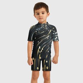 Детский купальный костюм 3D с принтом Абстракция искры полосы боке в Кировске, Полиэстер 85%, Спандекс 15% | застежка на молнии на спине | абстракция | блики | боке | диагональ | искры | нано | непонятное | полосы | темное | технологии | тренды | футуризм