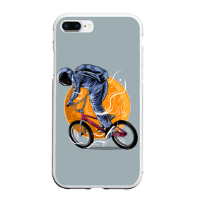 Чехол для iPhone 7Plus/8 Plus матовый с принтом Космический велосипедист (Z) в Кировске, Силикон | Область печати: задняя сторона чехла, без боковых панелей | bicycle | bicyclist | bike | biker | bmx | cycle | galaxy | moon | rider | space | stars | байкер | бмх | вело | велогонщик | велосепедист | велосипед | велоспорт | гонщик | космос | луна