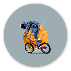 Коврик для мышки круглый с принтом Космический велосипедист (Z) в Кировске, резина и полиэстер | круглая форма, изображение наносится на всю лицевую часть | bicycle | bicyclist | bike | biker | bmx | cycle | galaxy | moon | rider | space | stars | байкер | бмх | вело | велогонщик | велосепедист | велосипед | велоспорт | гонщик | космос | луна