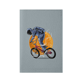 Обложка для паспорта матовая кожа с принтом Космический велосипедист (Z) в Кировске, натуральная матовая кожа | размер 19,3 х 13,7 см; прозрачные пластиковые крепления | Тематика изображения на принте: bicycle | bicyclist | bike | biker | bmx | cycle | galaxy | moon | rider | space | stars | байкер | бмх | вело | велогонщик | велосепедист | велосипед | велоспорт | гонщик | космос | луна