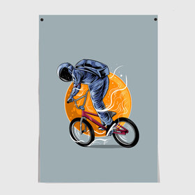 Постер с принтом Космический велосипедист (Z) в Кировске, 100% бумага
 | бумага, плотность 150 мг. Матовая, но за счет высокого коэффициента гладкости имеет небольшой блеск и дает на свету блики, но в отличии от глянцевой бумаги не покрыта лаком | bicycle | bicyclist | bike | biker | bmx | cycle | galaxy | moon | rider | space | stars | байкер | бмх | вело | велогонщик | велосепедист | велосипед | велоспорт | гонщик | космос | луна