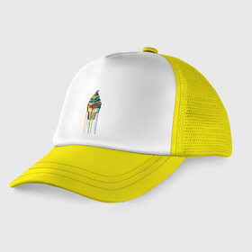 Детская кепка тракер с принтом МОРОЖЕНОЕ РАДУГА в Кировске, Козырек - 100% хлопок. Кепка - 100% полиэстер, Задняя часть - сетка | универсальный размер, пластиковая застёжка | icecream | rainbow | граффити | мороженое | радуга | разноцветное