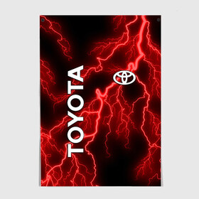 Постер с принтом TOYOTA в Кировске, 100% бумага
 | бумага, плотность 150 мг. Матовая, но за счет высокого коэффициента гладкости имеет небольшой блеск и дает на свету блики, но в отличии от глянцевой бумаги не покрыта лаком | toyota | авто | автомобиль | логотип | марка | машина | молния | надпись | текстура | тоета | тойота