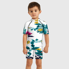Детский купальный костюм 3D с принтом ЦВЕТОЧНЫЙ в Кировске, Полиэстер 85%, Спандекс 15% | застежка на молнии на спине | summer | tropic | жара | летний | лето | отдых | пальмы | природа | текстура | тропикано | тропики