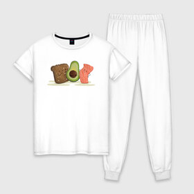 Женская пижама хлопок с принтом Бутерброд из авокадо в Кировске, 100% хлопок | брюки и футболка прямого кроя, без карманов, на брюках мягкая резинка на поясе и по низу штанин | avocado | авокадо | веганство | вегетарианство | еда | зеленый | земля | зож | листья | овощи | позиция | природа | фрукты