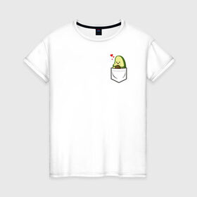 Женская футболка хлопок с принтом Авокадо в кармане в Кировске, 100% хлопок | прямой крой, круглый вырез горловины, длина до линии бедер, слегка спущенное плечо | avocado | авокадо | веганство | вегетарианство | еда | зеленый | земля | зож | листья | овощи | позиция | природа | фрукты
