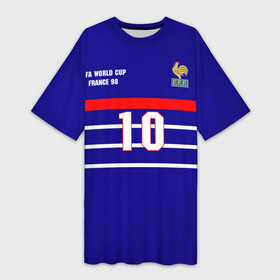 Платье-футболка 3D с принтом Форма Франции (Zidane) в Кировске,  |  | zidane | зидан | зизу | зинедин зидан | легенда франции | номер 10 | реал мадрид | ретро форма | сборная франции | тренер реала | фильм такси | футболка из фильма такси | чемпионат мира 1998 | чемпионы мира