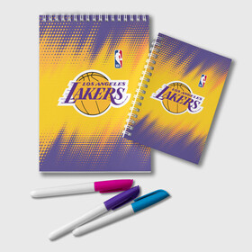 Блокнот с принтом Los Angeles Lakers в Кировске, 100% бумага | 48 листов, плотность листов — 60 г/м2, плотность картонной обложки — 250 г/м2. Листы скреплены удобной пружинной спиралью. Цвет линий — светло-серый
 | basketball | game | lakers | los angeles | los angeles lakers | nba | sport | баскетбол | игра | лейкерс | лос анджелес | лос анджелес лейкерс | нба | спорт