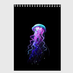 Скетчбук с принтом Jellyfish в Кировске, 100% бумага
 | 48 листов, плотность листов — 100 г/м2, плотность картонной обложки — 250 г/м2. Листы скреплены сверху удобной пружинной спиралью | art | black. neon | jellyfish | медуза