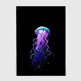 Постер с принтом Jellyfish в Кировске, 100% бумага
 | бумага, плотность 150 мг. Матовая, но за счет высокого коэффициента гладкости имеет небольшой блеск и дает на свету блики, но в отличии от глянцевой бумаги не покрыта лаком | art | black. neon | jellyfish | медуза