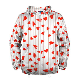 Мужская ветровка 3D с принтом Просто сердечки в Кировске, 100% полиэстер | подол и капюшон оформлены резинкой с фиксаторами, два кармана без застежек по бокам, один потайной карман на груди | heart | hearts | lines | red | в | забавные | красные | линии | любовь | полоску | полосы | прикольные | рисунки | сердечки | сердце