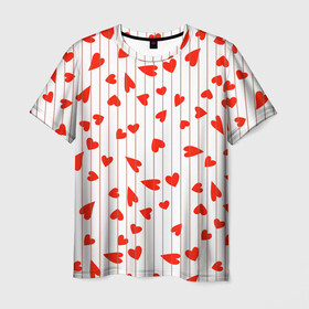 Мужская футболка 3D с принтом Просто сердечки в Кировске, 100% полиэфир | прямой крой, круглый вырез горловины, длина до линии бедер | Тематика изображения на принте: heart | hearts | lines | red | в | забавные | красные | линии | любовь | полоску | полосы | прикольные | рисунки | сердечки | сердце