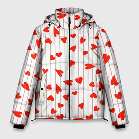 Мужская зимняя куртка 3D с принтом Просто сердечки в Кировске, верх — 100% полиэстер; подкладка — 100% полиэстер; утеплитель — 100% полиэстер | длина ниже бедра, свободный силуэт Оверсайз. Есть воротник-стойка, отстегивающийся капюшон и ветрозащитная планка. 

Боковые карманы с листочкой на кнопках и внутренний карман на молнии. | Тематика изображения на принте: heart | hearts | lines | red | в | забавные | красные | линии | любовь | полоску | полосы | прикольные | рисунки | сердечки | сердце