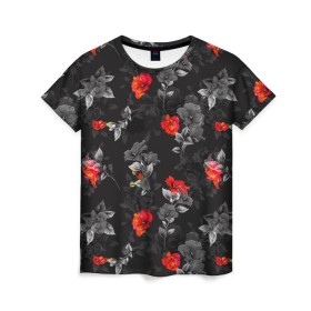Женская футболка 3D с принтом Красные цветы в Кировске, 100% полиэфир ( синтетическое хлопкоподобное полотно) | прямой крой, круглый вырез горловины, длина до линии бедер | весна | дача | летние цветы | летняя | лето | паттерн | розы | сад | свежесть | текстуры | узор | цветы