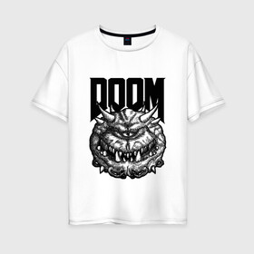 Женская футболка хлопок Oversize с принтом КАКОДЕМОН DOOM (Z) в Кировске, 100% хлопок | свободный крой, круглый ворот, спущенный рукав, длина до линии бедер
 | demons | devil | doom | doom eternal | doom slayer | hell | slayer | ад | вега | демоны | дум | икона греха | какодемон | манкубус | солдат рока | элементаль боли